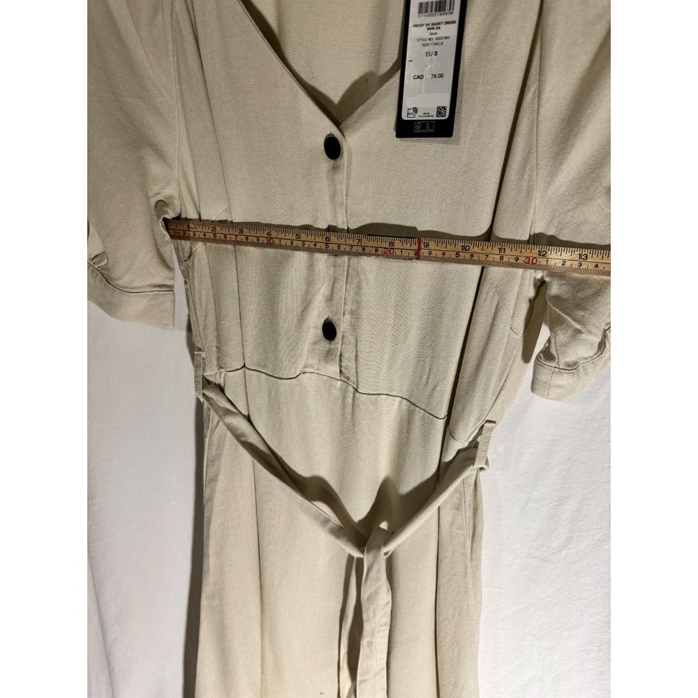 NWT VERO MODA Linen Blend Puff Sleeve Midi‎ Dress Birch Beige Tie Waist Size S - Picture 5 of 6